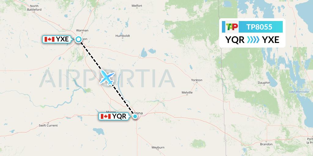 TP8055 TAP Portugal Flight Map: Regina to Saskatoon