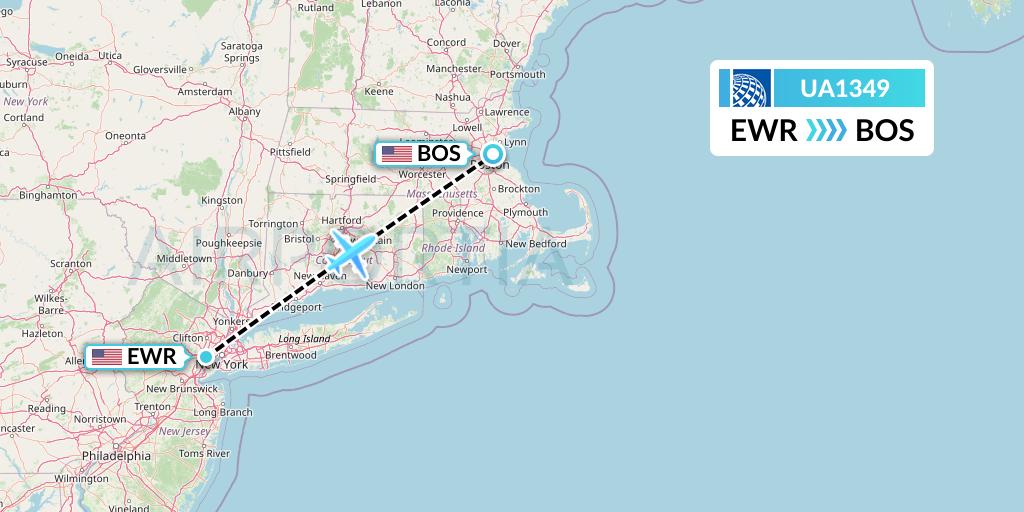 UA1349 United Airlines Flight Map: New York to Boston