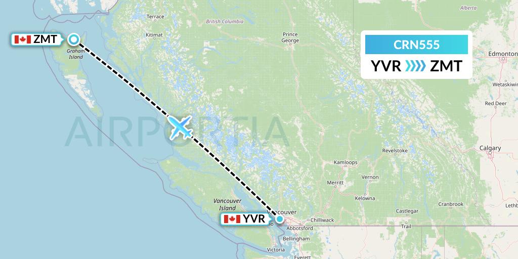 CRN555 Aerocaribbean Flight Map: Vancouver to Masset