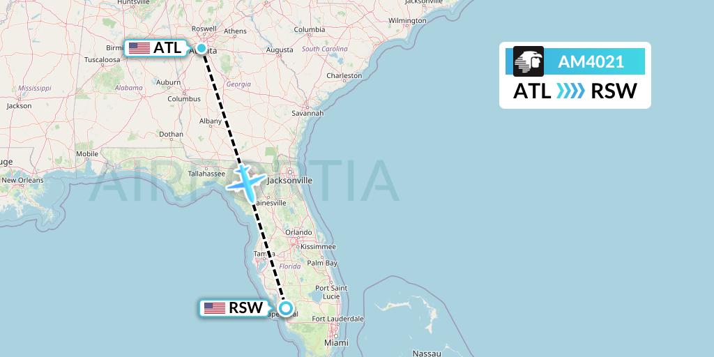 AM4021 Aeromexico Flight Map: Atlanta to Fort Myers