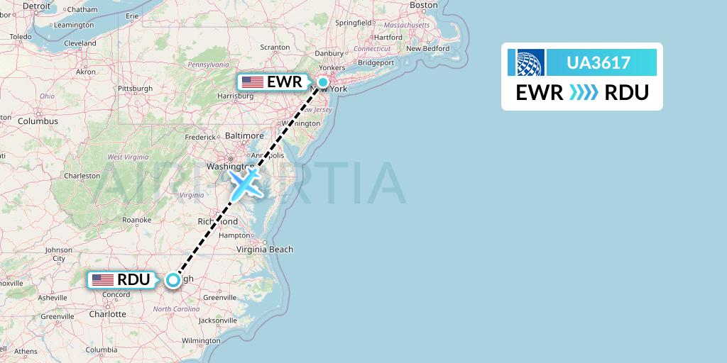 UA3617 United Airlines Flight Map: New York to Raleigh-Durham