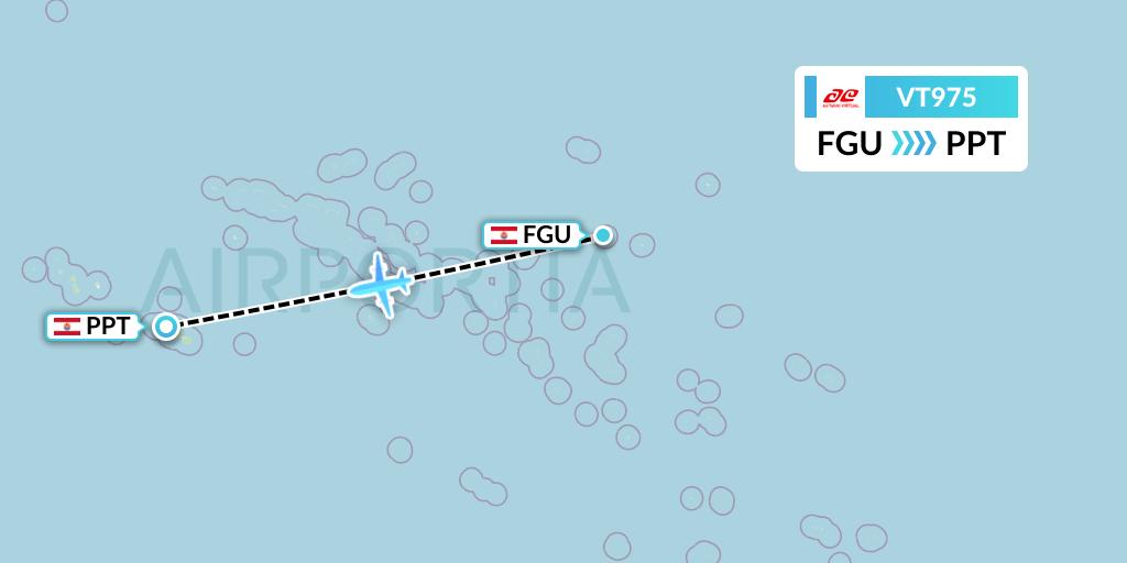 VT975 Air Tahiti Flight Map: French Polynesia to Papeete