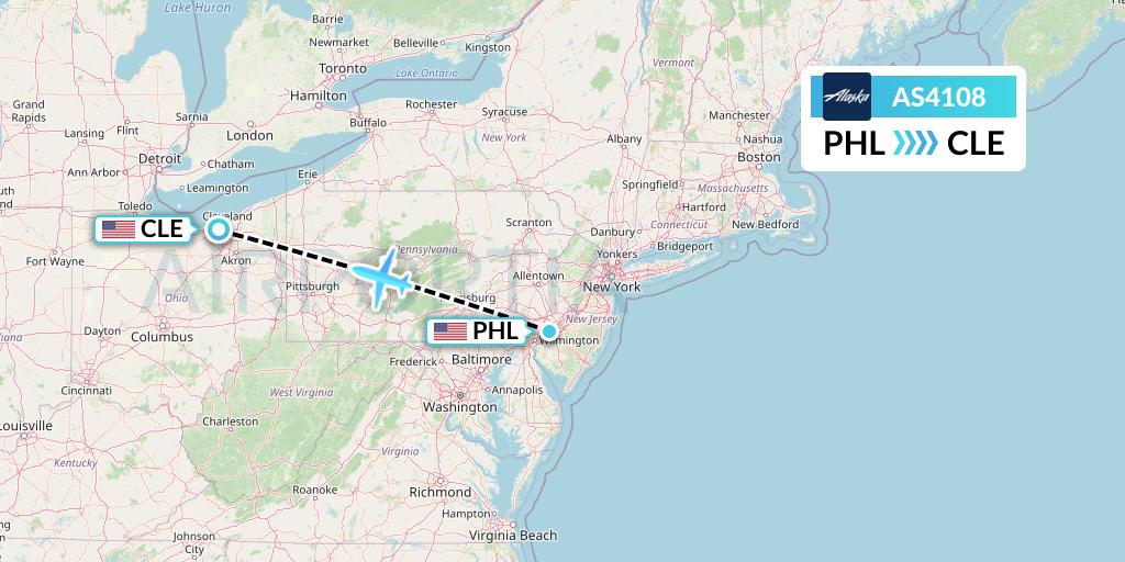 AS4108 Alaska Airlines Flight Map: Philadelphia to Cleveland