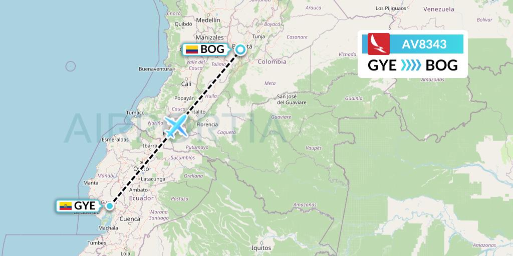 AV8343 Avianca Flight Map: Guayaquil to Bogota