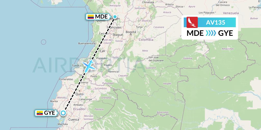 AV135 Avianca Flight Map: Medellin to Guayaquil