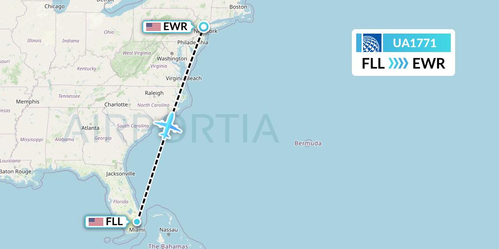 UA1771 United Airlines Flight Map: Fort Lauderdale to New York