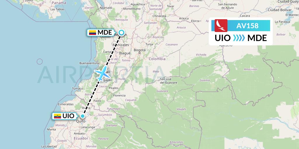 AV158 Avianca Flight Map: Quito to Medellin