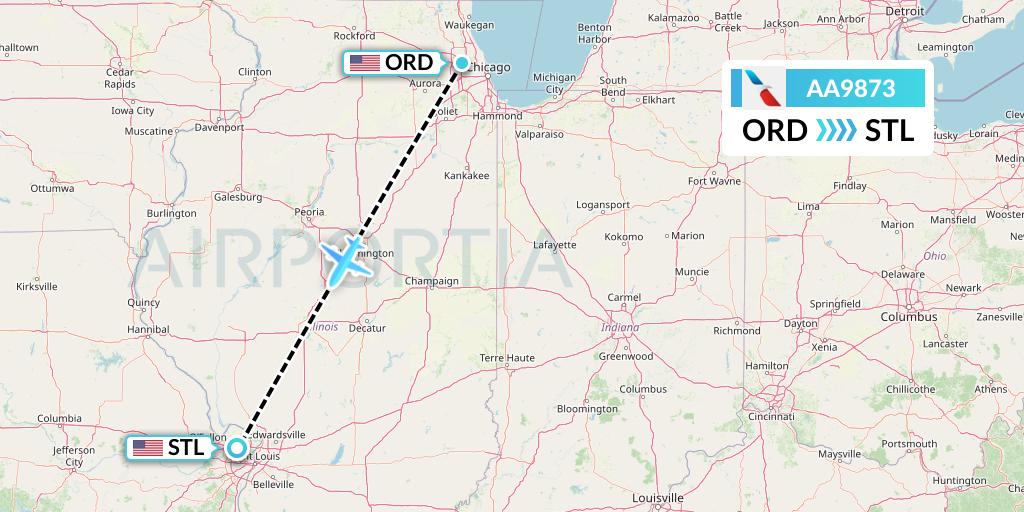 AA9873 American Airlines Flight Map: Chicago to St. Louis