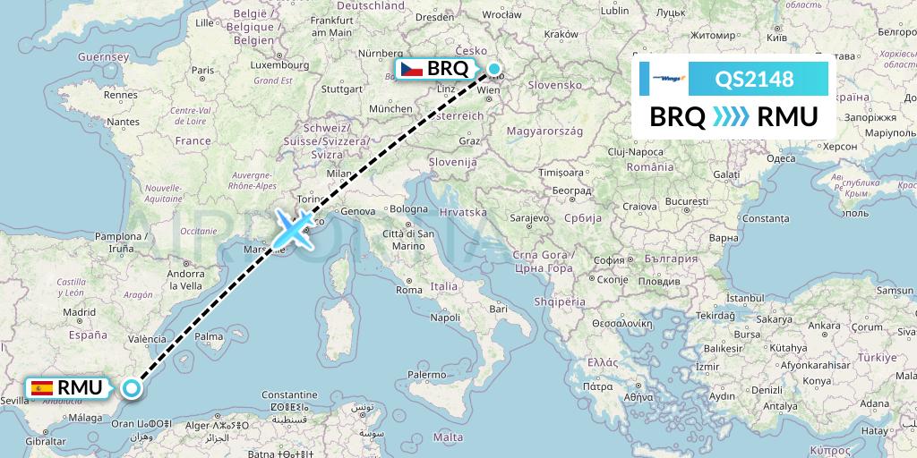 QS2148 Smartwings Flight Map: Brno to Murcia