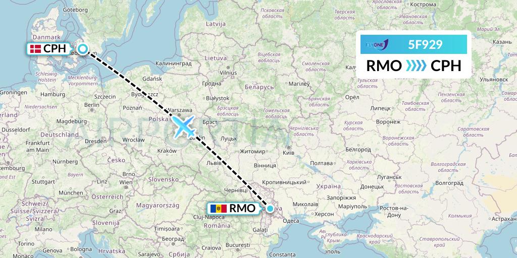 5F929 Fly One Flight Map: Chisinau to Copenhagen