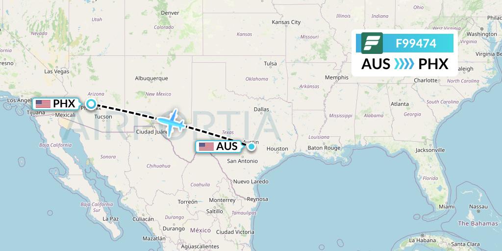 F99474 Frontier Airlines Flight Map: Austin to Phoenix