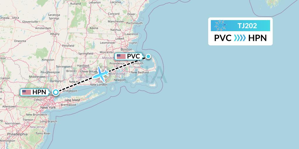 TJ202 Tradewind Aviation Flight Map: Provincetown to White Plains