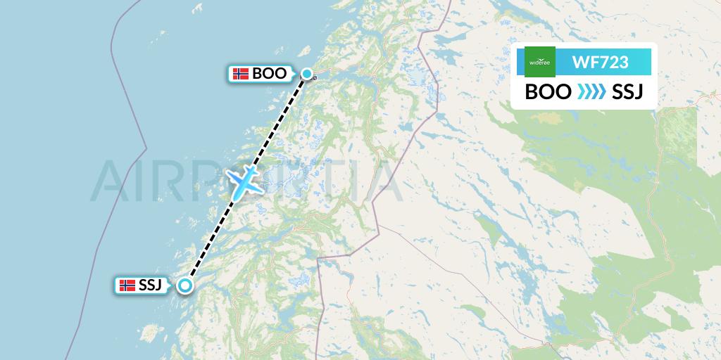 WF723 Wideroe Flight Map: Bodo to Sandnessjoen