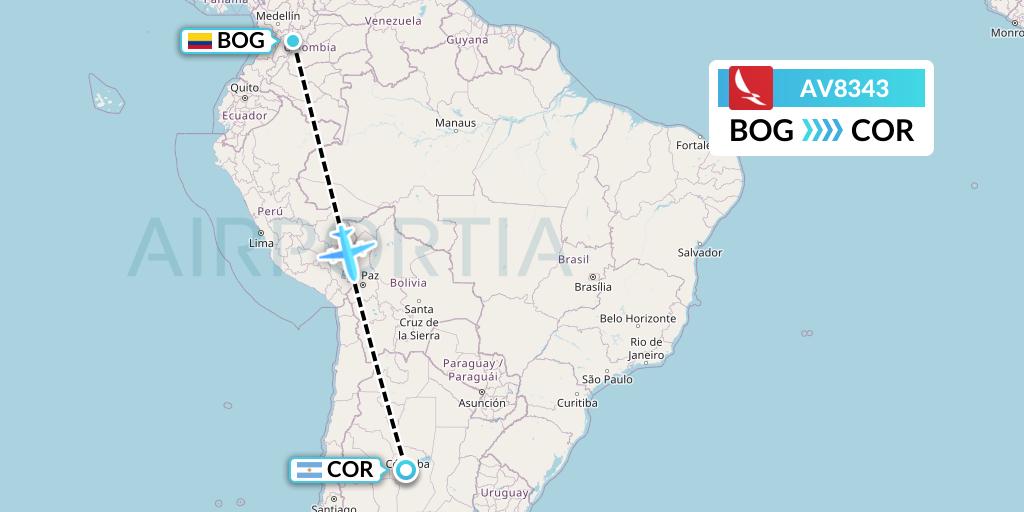 AV8343 Avianca Flight Map: Bogota to Cordoba