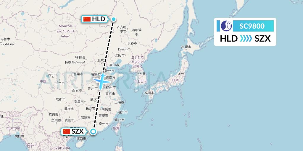 SC9800 Shandong Airlines Flight Map: Hailar to Shenzhen
