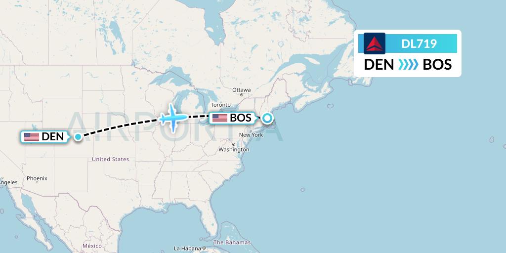 DL719 Delta Air Lines Flight Map: Denver to Boston