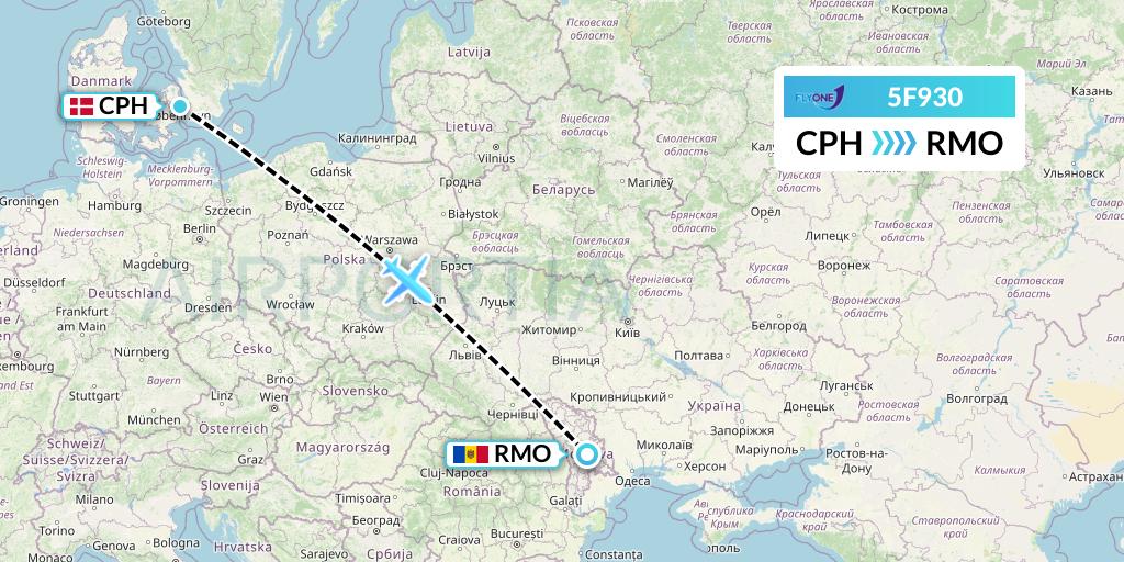 5F930 Fly One Flight Map: Copenhagen to Chisinau