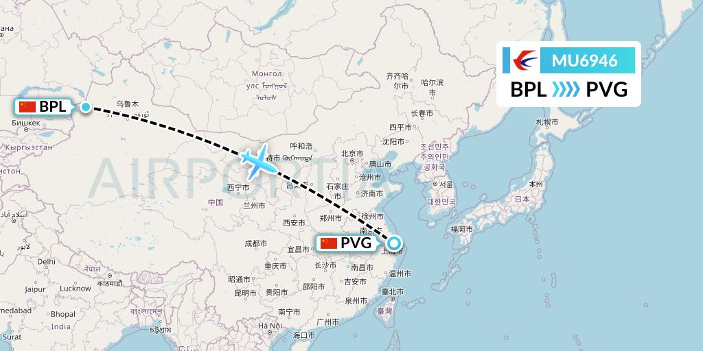 MU6946 China Eastern Airlines Flight Map: Bole to Shanghai