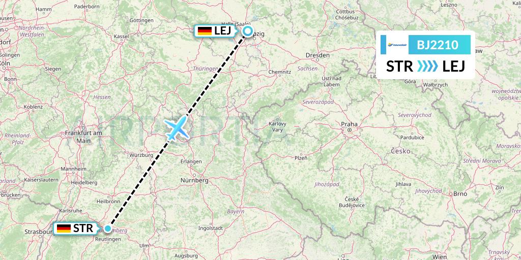 BJ2210 Nouvelair Tunisie Flight Map: Stuttgart to Leipzig