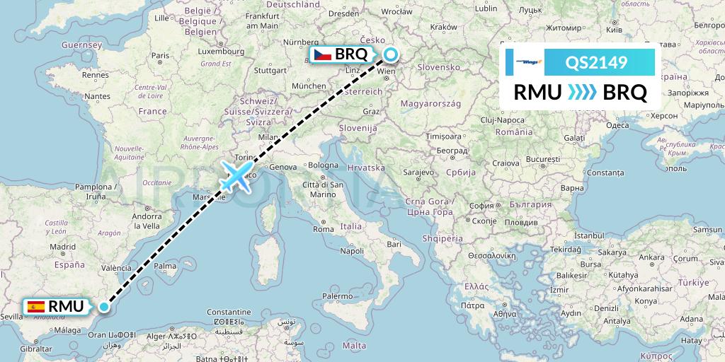 QS2149 Smartwings Flight Map: Murcia to Brno