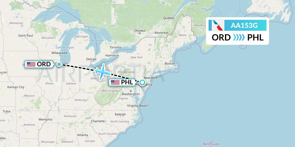 AA153G American Airlines Flight Map: Chicago to Philadelphia