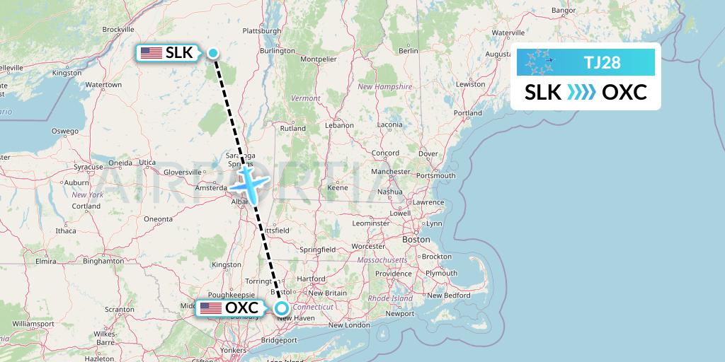 TJ28 Tradewind Aviation Flight Map: Saranac Lake to Oxford