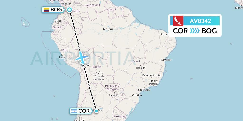 AV8342 Avianca Flight Map: Cordoba to Bogota