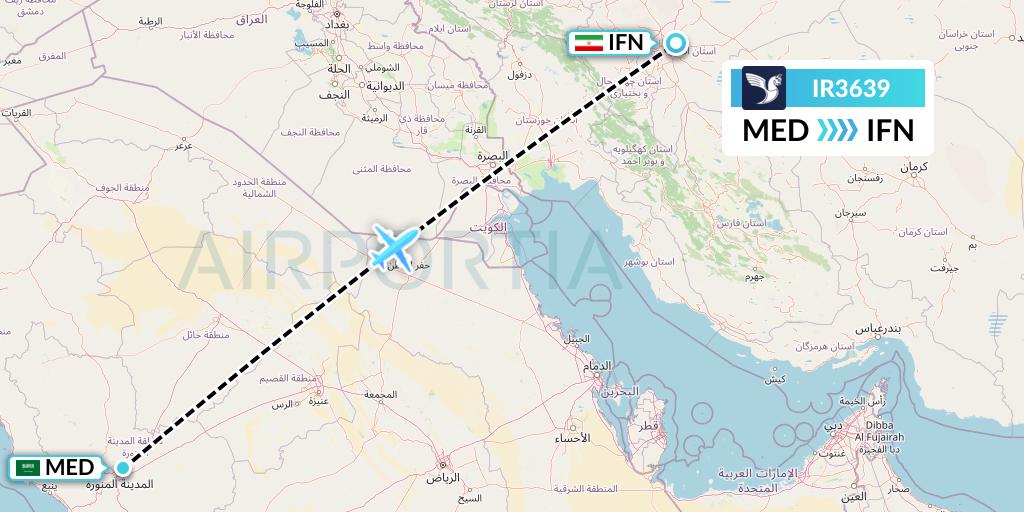 IR3639 Iran Air Flight Map: Medina to Isfahan