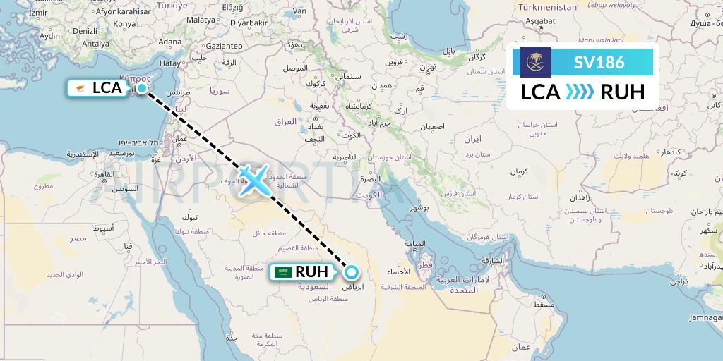 SV186 Saudi Arabian Airlines Flight Map: Larnaca to Riyadh