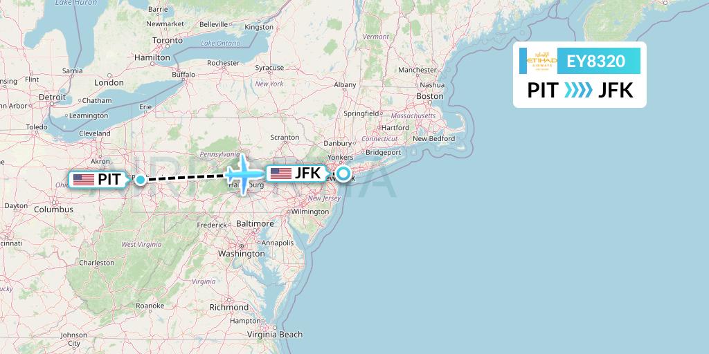 EY8320 Etihad Airways Flight Map: Pittsburgh to New York