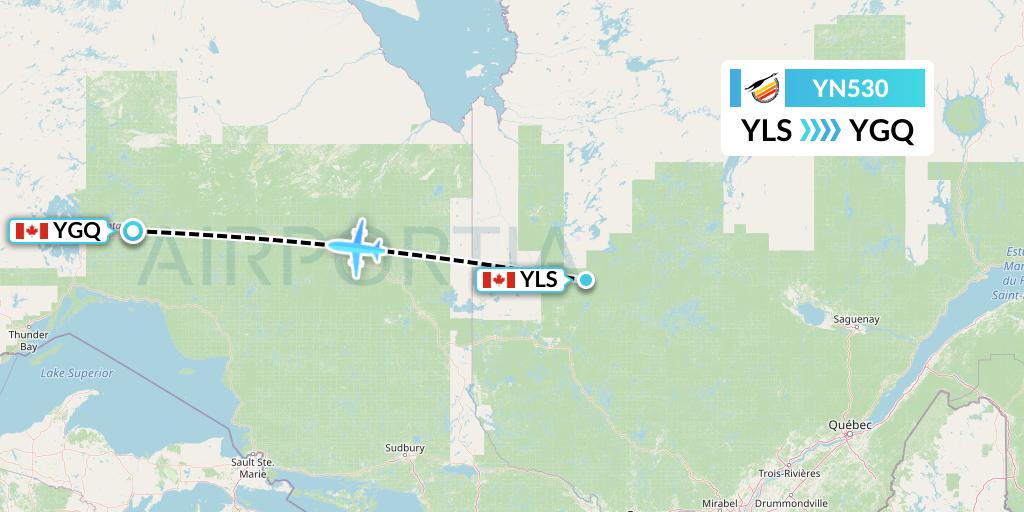 YN530 Air Creebec Flight Map: Lebel-Sur-Quevillon to Geraldton