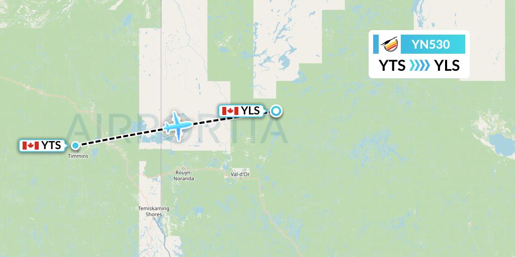 YN530 Air Creebec Flight Map: Timmins to Lebel-Sur-Quevillon