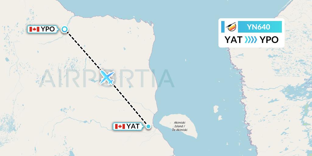 YN640 Air Creebec Flight Map: Attawapiskat to Peawanuck