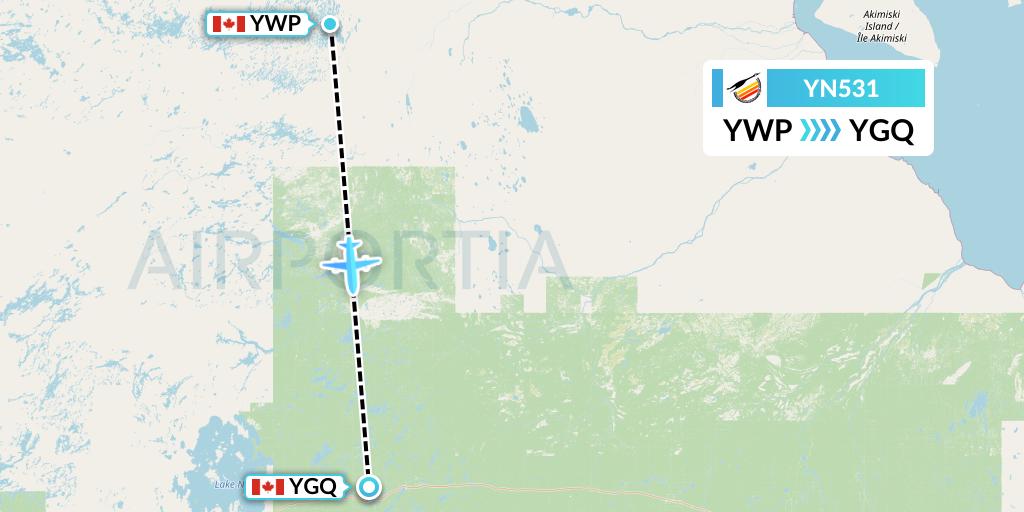 YN531 Air Creebec Flight Map: Webequie to Geraldton