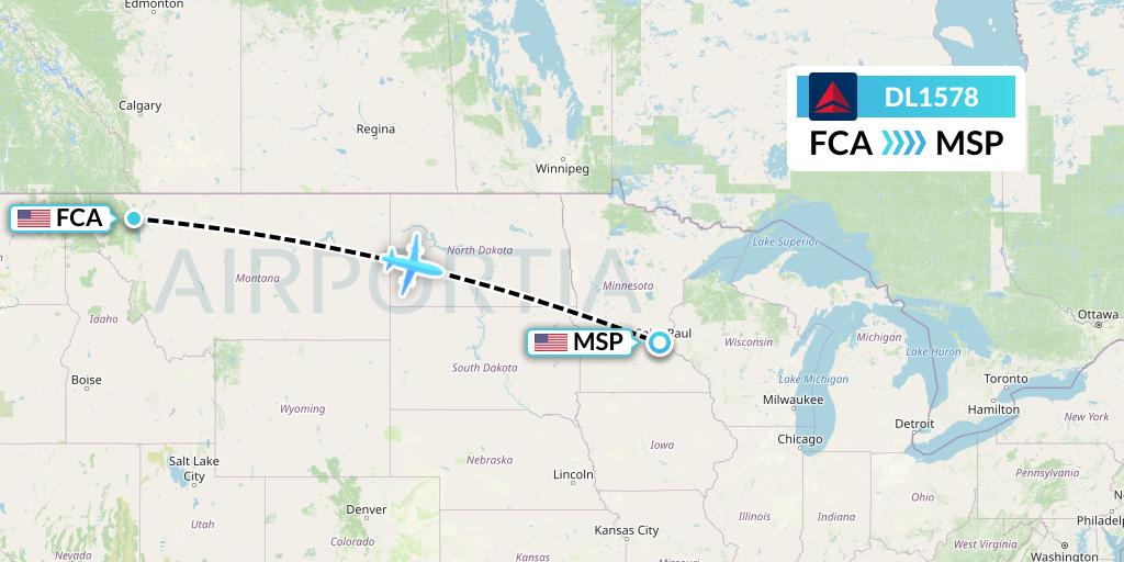 DL1578 Delta Air Lines Flight Map: Kalispell to Minneapolis