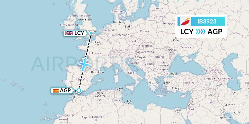 IB3923 Iberia Flight Map: London to Malaga
