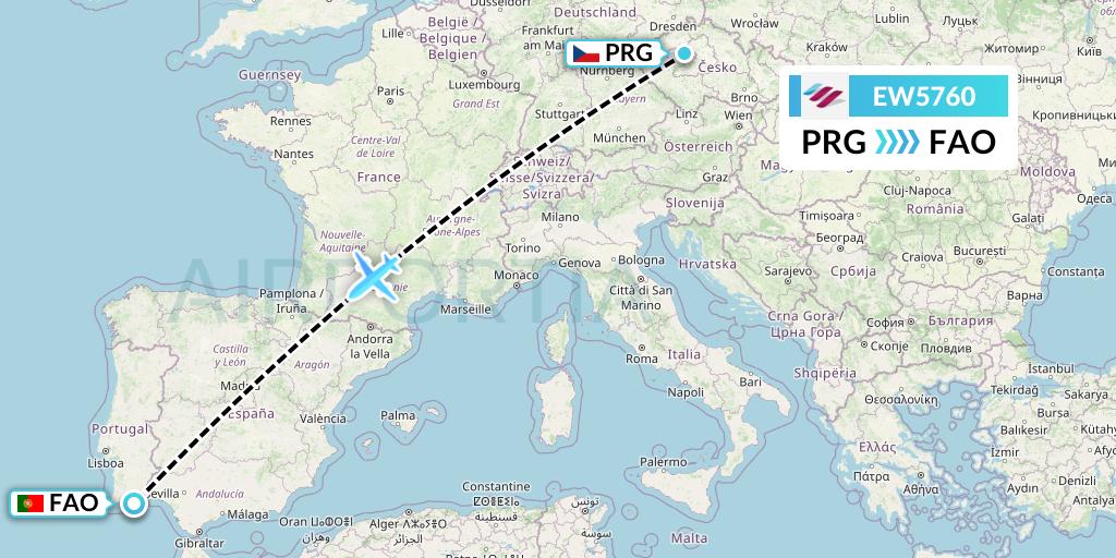 EW5760 Eurowings Flight Map: Prague to Faro