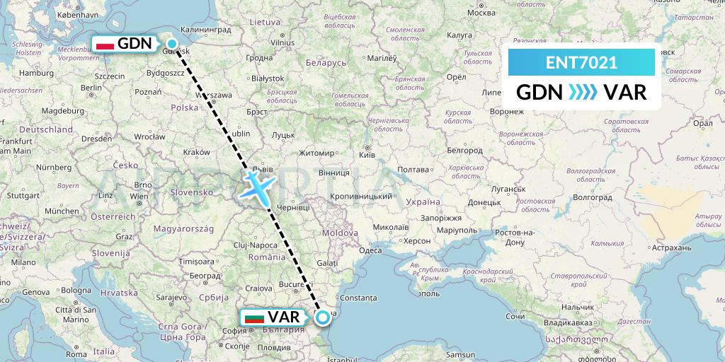 ENT7021 Enter Air Flight Map: Gdansk to Varna