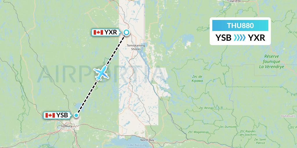 THU880 Thunder Airlines Flight Map: Sudbury to Earlton