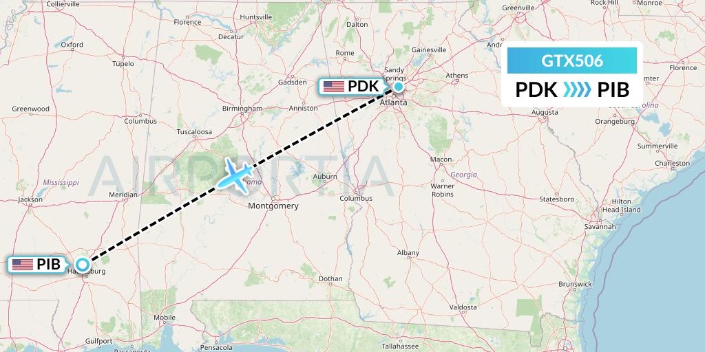 GTX506 GTA Air Flight Map: Atlanta to Hattiesburg