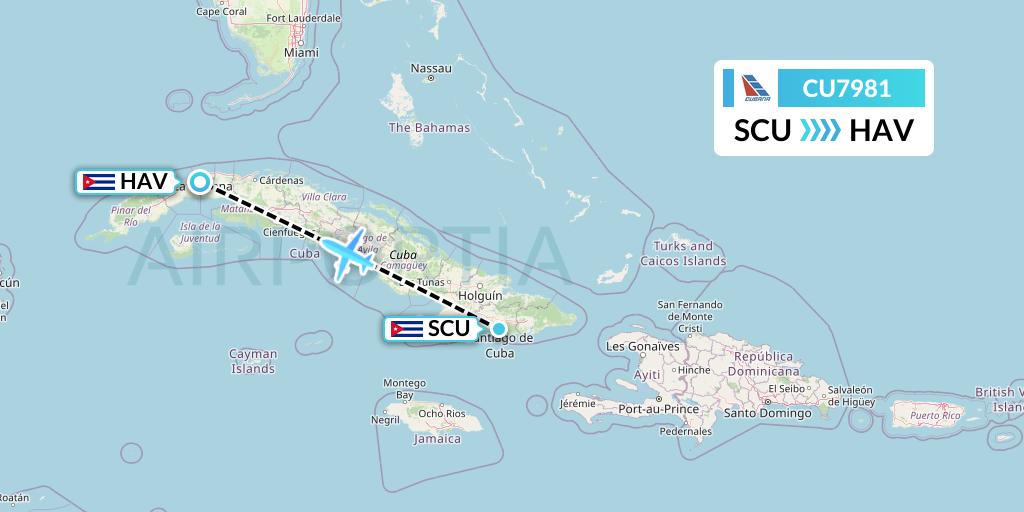 CU7981 Cubana Flight Map: Santiago de Cuba to Havana