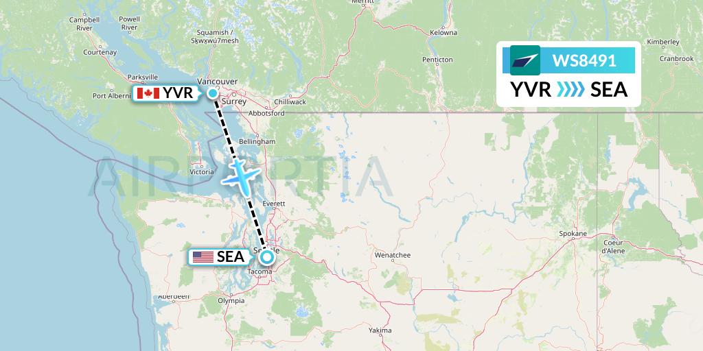 WS8491 WestJet Flight Map: Vancouver to Seattle