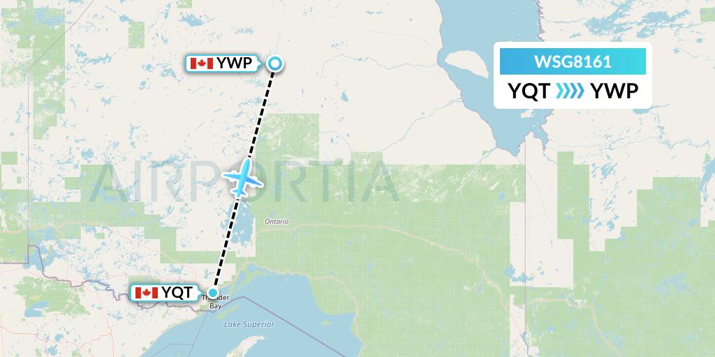 WSG8161 Wasaya Airways Flight Map: Thunder Bay to Webequie