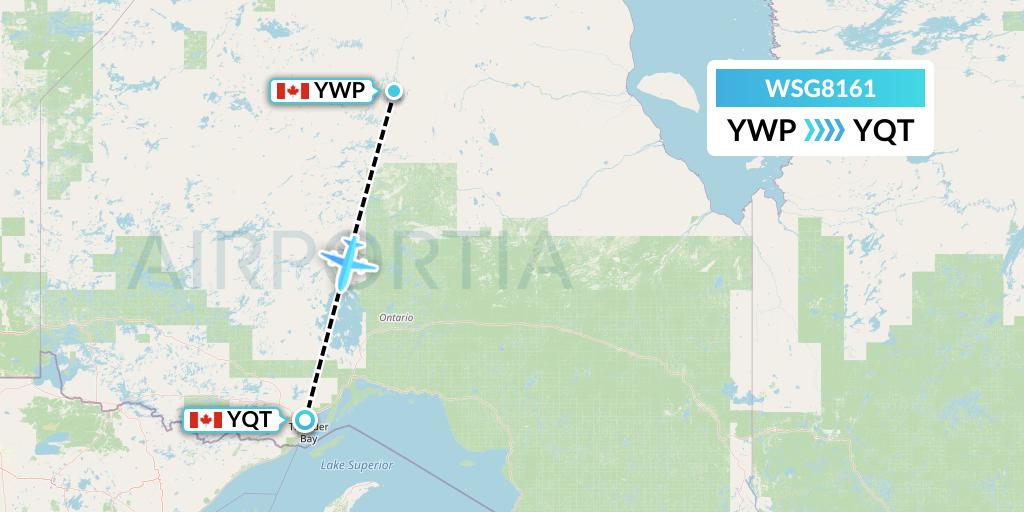 WSG8161 Wasaya Airways Flight Map: Webequie to Thunder Bay