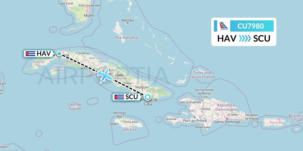 CU7980 Cubana Flight Map: Havana to Santiago de Cuba