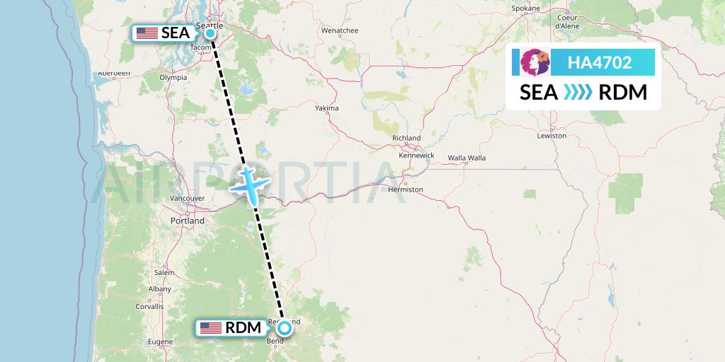 HA4702 Hawaiian Airlines Flight Map: Seattle to Redmond