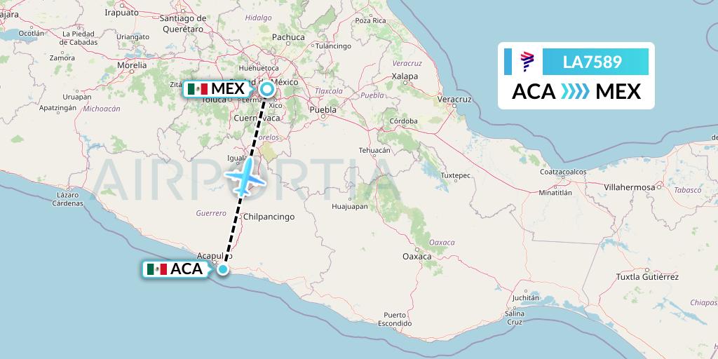 LA7589 LAN Airlines Flight Map: Acapulco to Mexico City