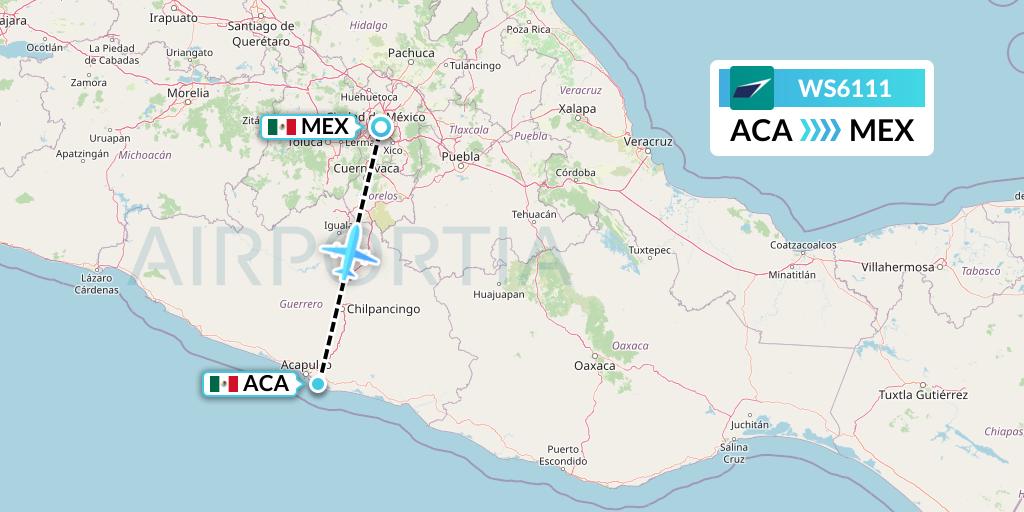 WS6111 WestJet Flight Map: Acapulco to Mexico City