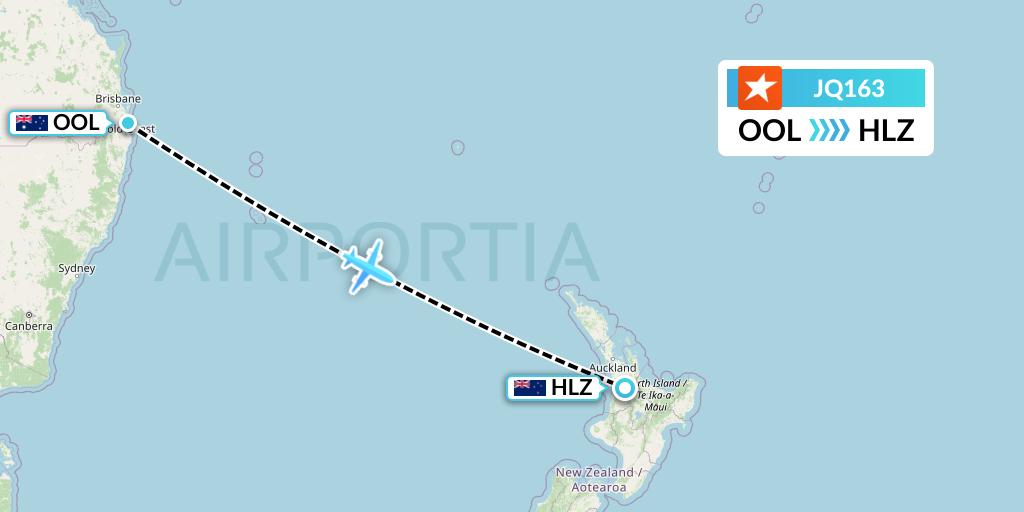 JQ163 Jetstar Airways Flight Map: Gold Coast to Hamilton
