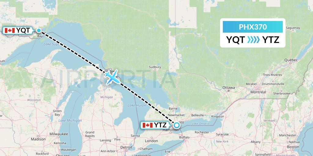 PHX370 SkyCare Flight Map: Thunder Bay to Toronto